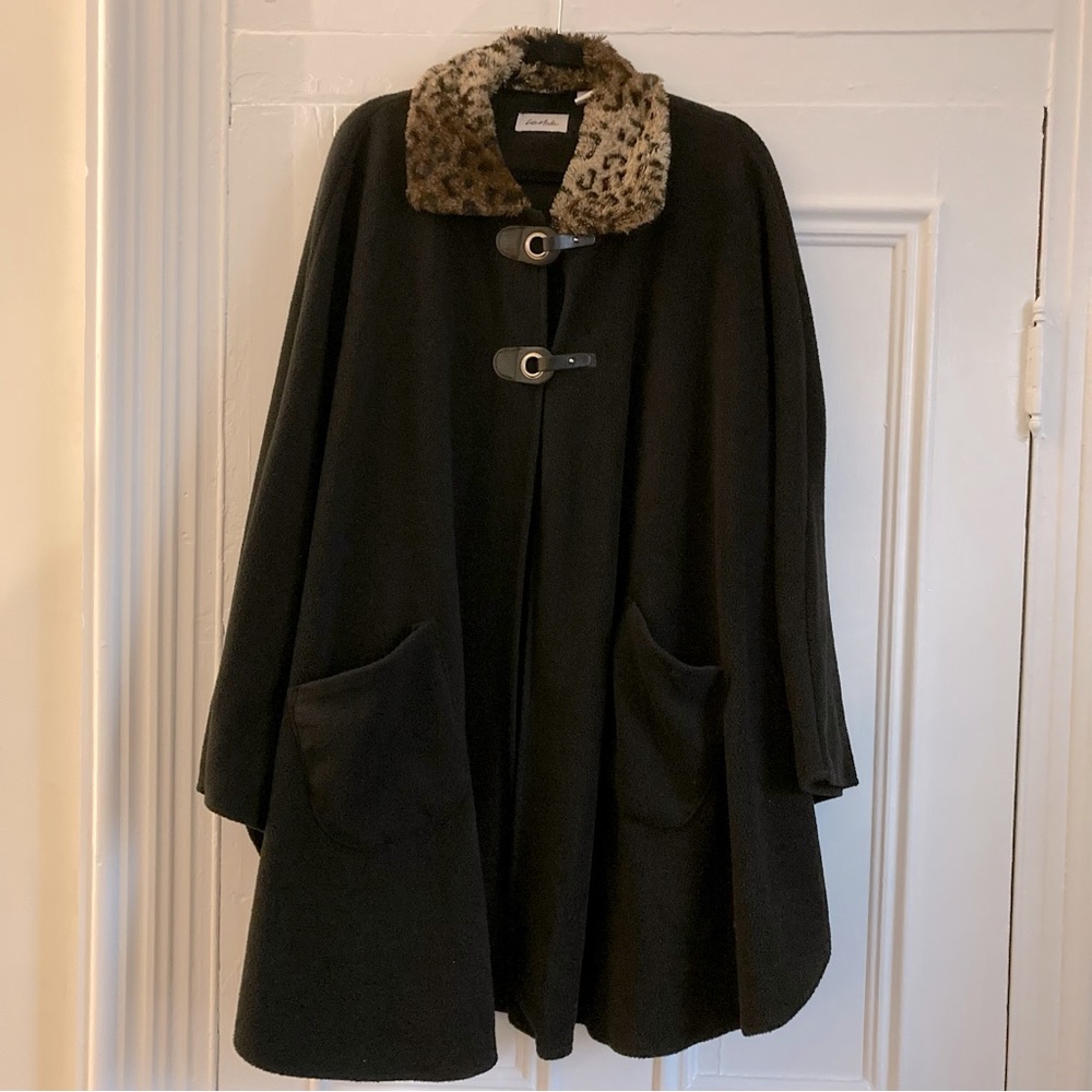 Le Moda Poncho Cape with Animal Print Collar